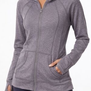 Athleta Gray Zip Up Hoodie Womens Small Thumbhole Jacket Athletic Fitted Zip